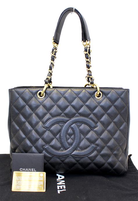 chanel black leather tote|white chanel grand shopper tote.